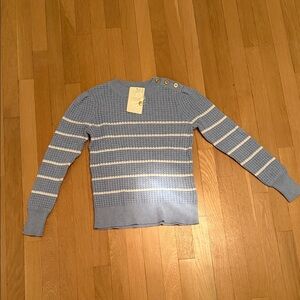 Kinross womens Light Blue and White Striped Crewneck Sweater